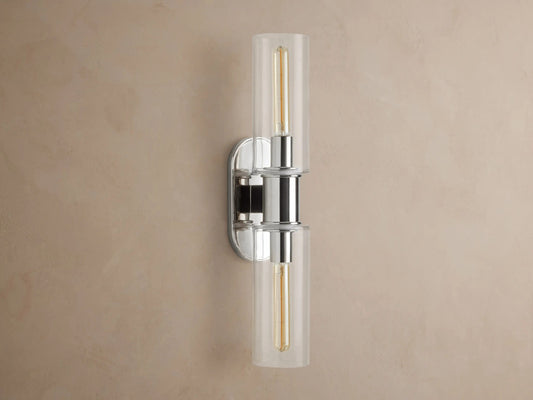 Harlin Nickel Glass Sconce Double Wall Light — product view 2
