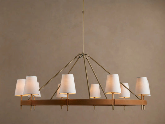 Hastings Brass Chandelier 10 Light Round Linen Shade — product view 1