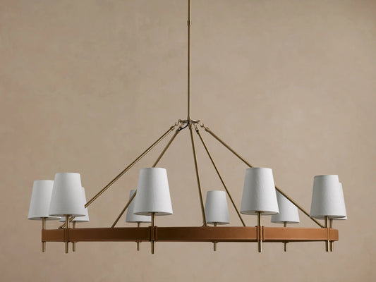 Hastings Brass Chandelier 10 Light Round Linen Shade — product view 2