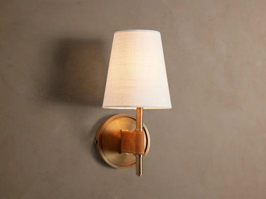 Hastings Modern Brass Sconce with Linen Shade — product view 1