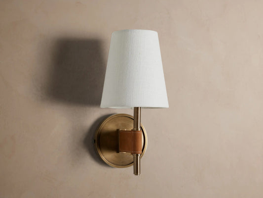 Hastings Modern Brass Sconce with Linen Shade — product view 2