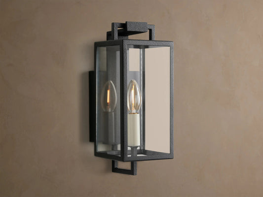 Iron Sconce 12 Inch Black Glass Lantern — product view 1