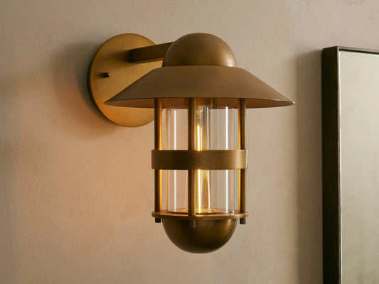 Hyannis brass sconce with glass shade — product view 1