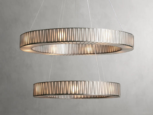Modern Glass Light 2 Tier Round Nickel Chandelier — product view 1