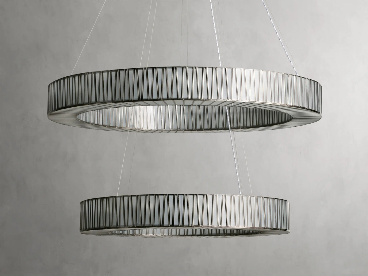 Modern Glass Light 2 Tier Round Nickel Chandelier — product view 2