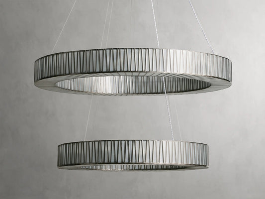 Modern Glass Light 2 Tier Round Nickel Chandelier — product view 2