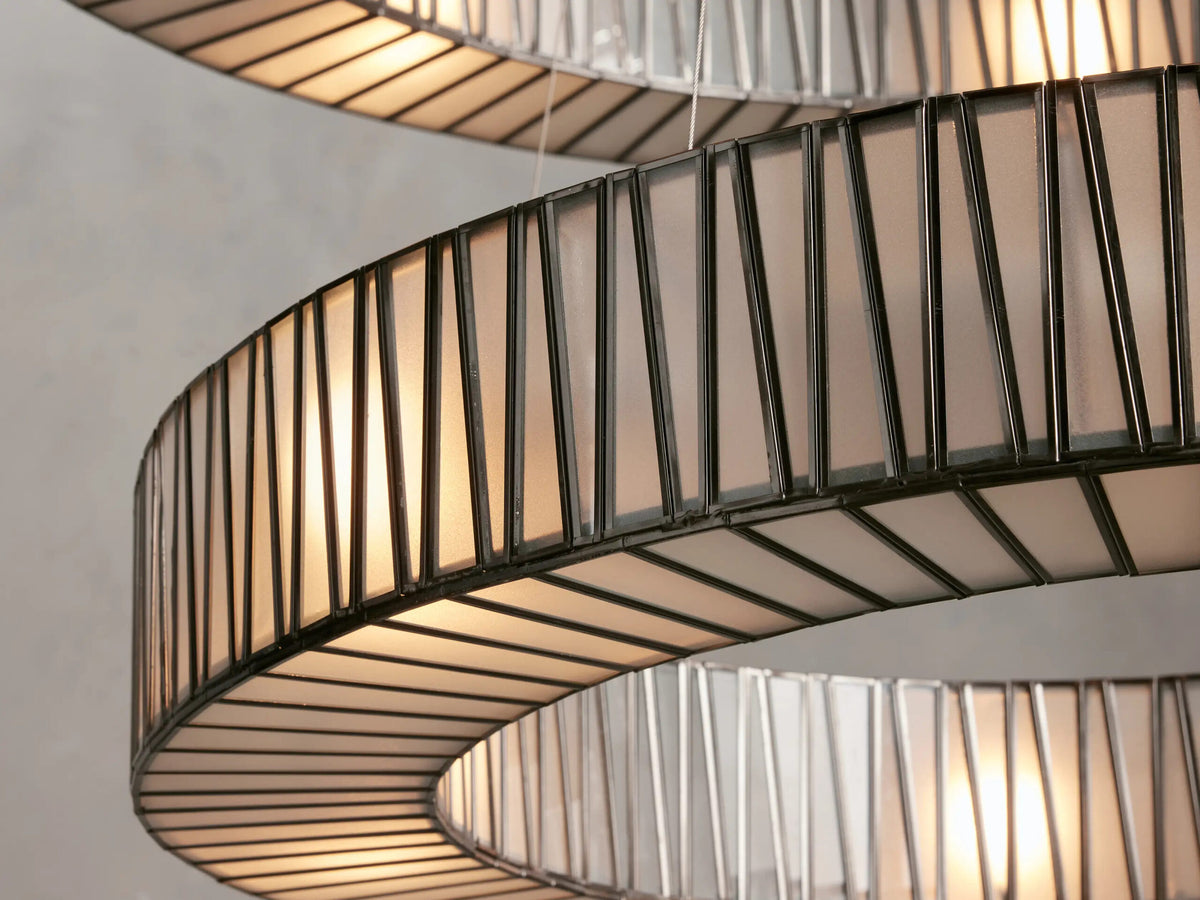 Modern Glass Light 2 Tier Round Nickel Chandelier — product view 3