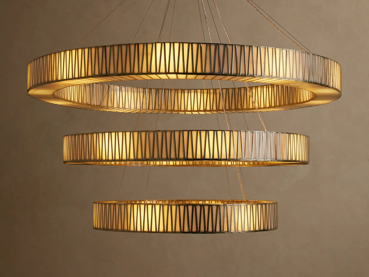 Brass Glass Chandelier 3 Tier Round — product view 1