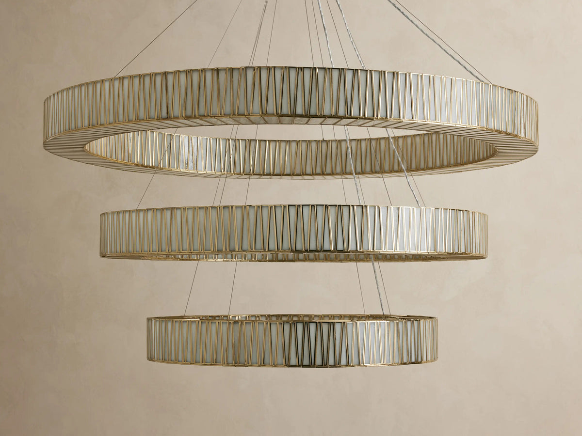 Brass Glass Chandelier 3 Tier Round — product view 2