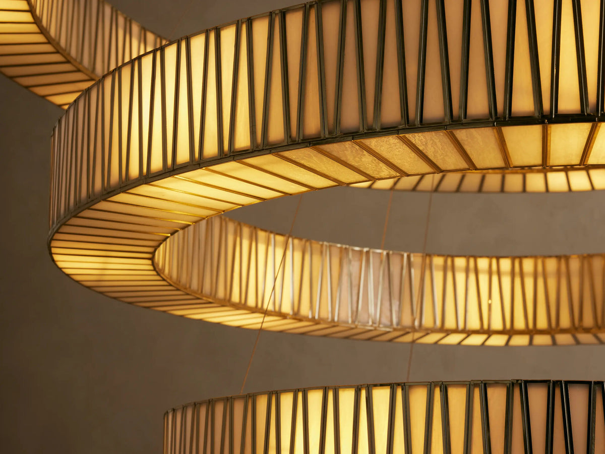Brass Glass Chandelier 3 Tier Round