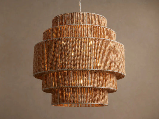 Wood Bead Chandelier Kash Round Light — product view 1