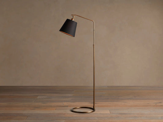 Brass Floor Lamp with Antiqued Finish and Black Shade — product view 2
