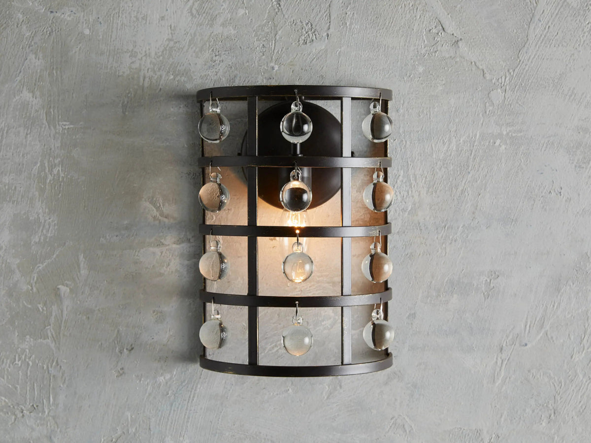 Iron Cage Sconce with Crystal Spheres — product view 1