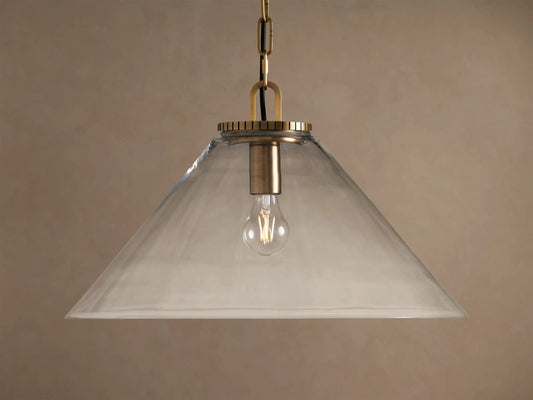 Brass Cone Pendant with Clear Glass and Chain — product view 1