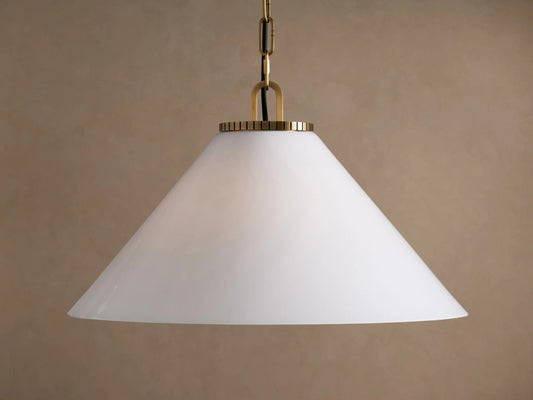 Brass Cone Pendant with Milk Glass Shade and Chain — product view 1