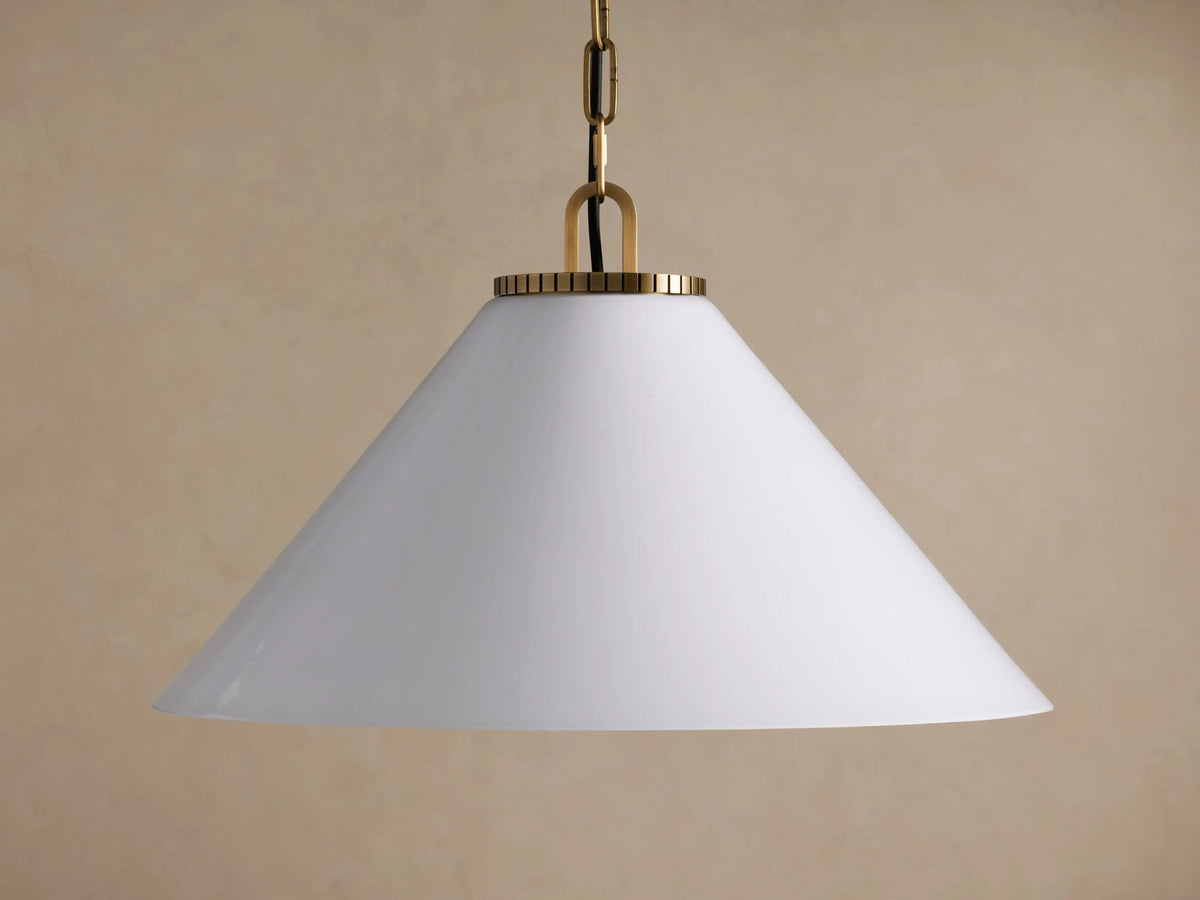 Brass Cone Pendant with Milk Glass Shade and Chain — product view 2
