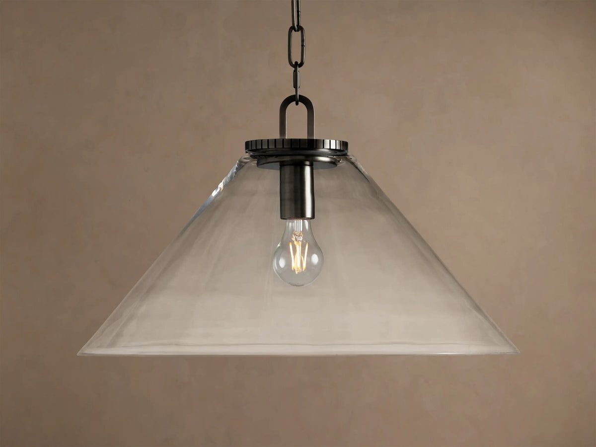 Bronze Cone Pendant with Clear Glass and Chain — product view 1