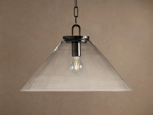 Bronze Cone Pendant with Clear Glass and Chain — product view 1