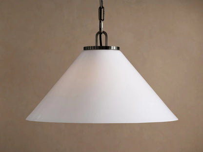 Large Bronze Pendant Light with Milk Glass Cone Shade — product view 1