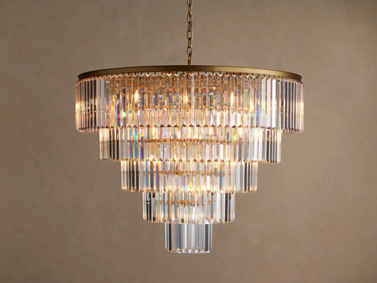 Leyland 48 Inch Deco K9 Chandelier in Brass — product view 1