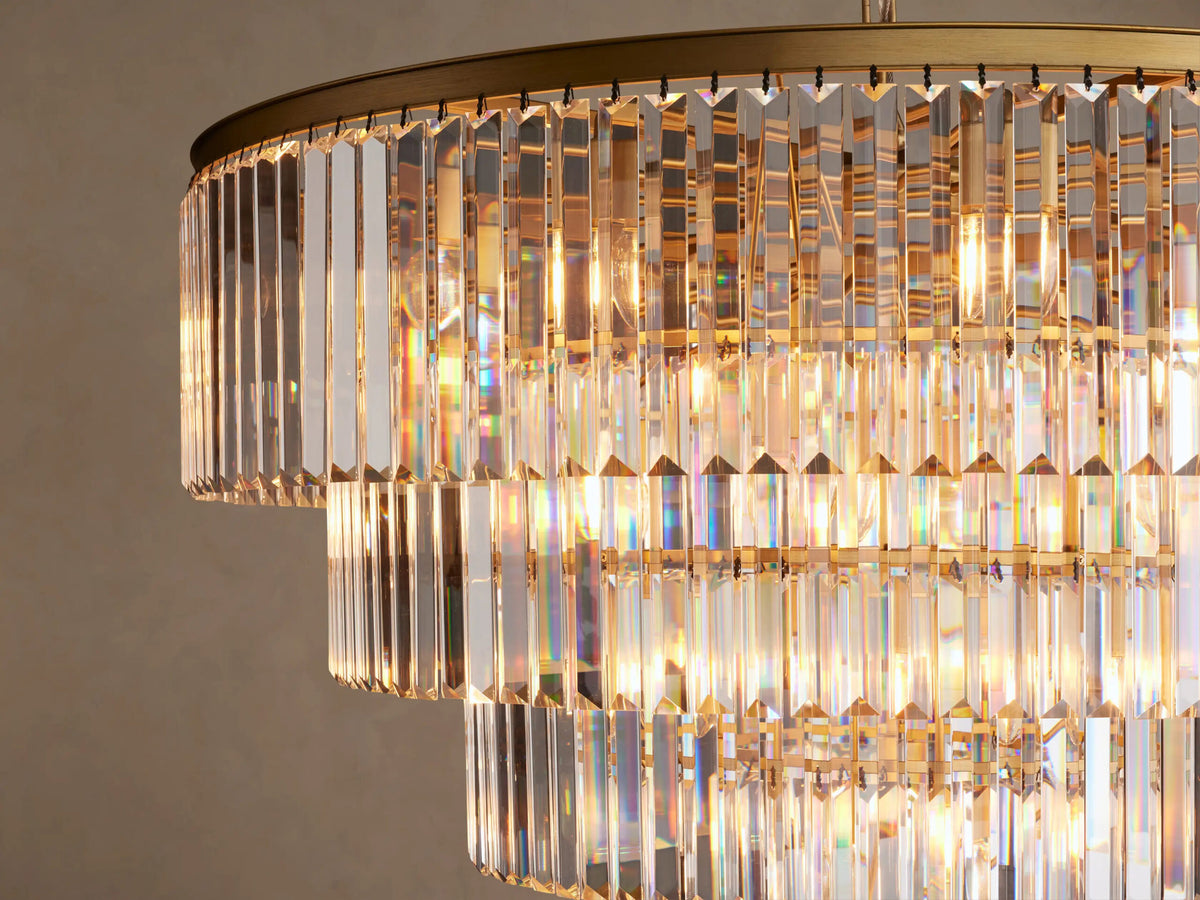 Leyland 48 Inch Deco K9 Chandelier in Brass — product view 3