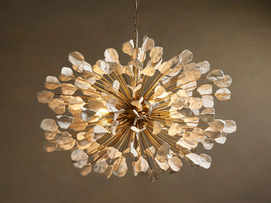 Lunaria Ceramic Chandelier in Brass and Ivory — product view 1
