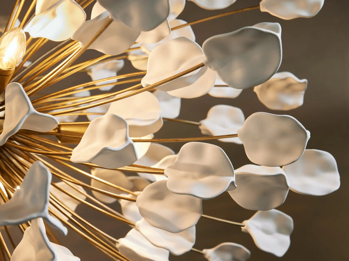 Lunaria Ceramic Chandelier in Brass and Ivory