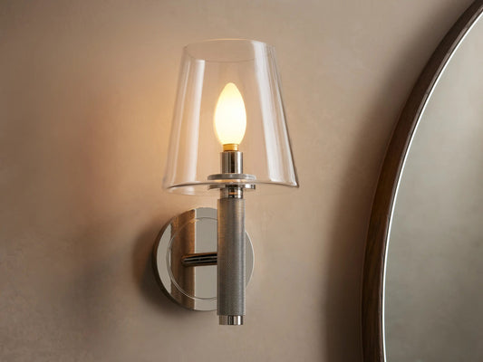 Modern Steel Sconce with Glass Shade — product view 1
