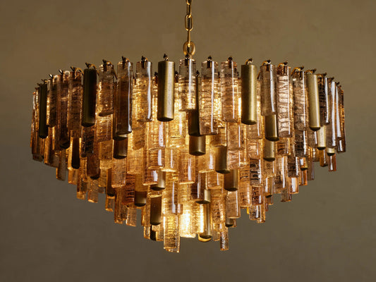 Neve Round Glass Chandelier in Brass — product view 1
