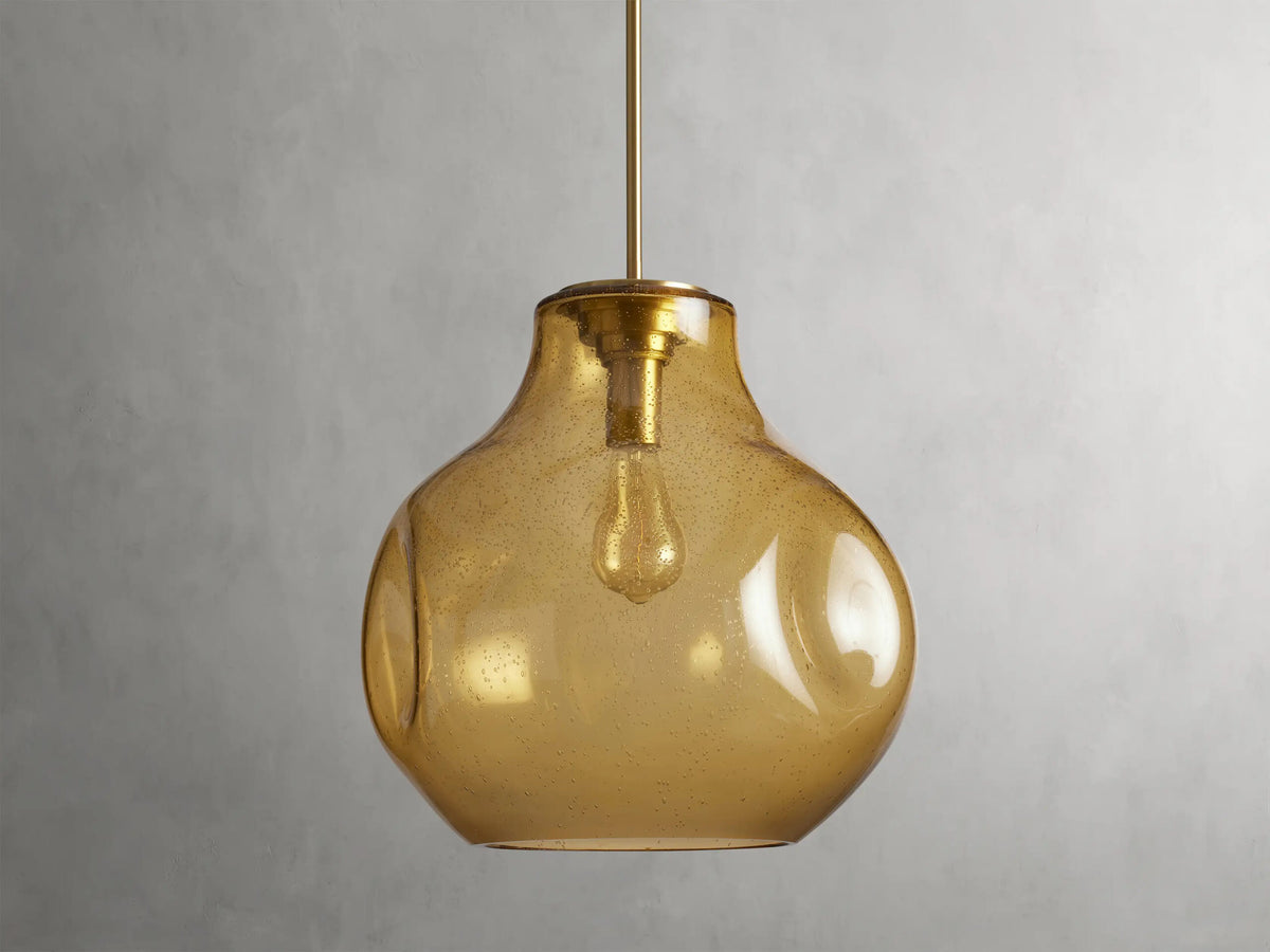 Modern Glass Pendant 16 Inch Amber Mouth Blown Light