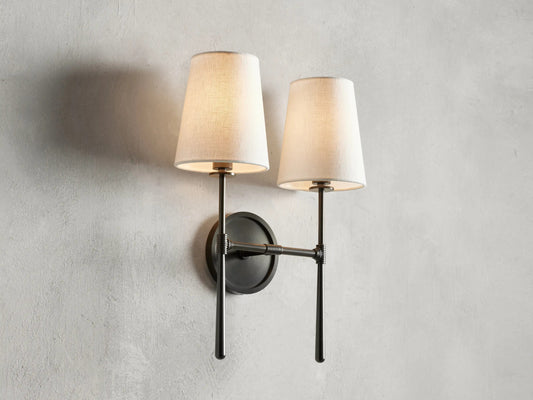 Bronze Modern Sconce with Linen Shades — product view 1