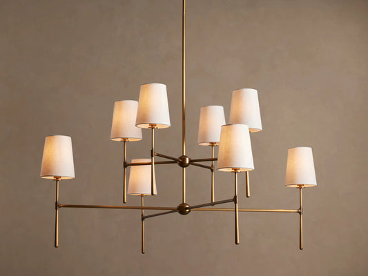 Rhodes Brass Chandelier with Linen Shades — product view 1