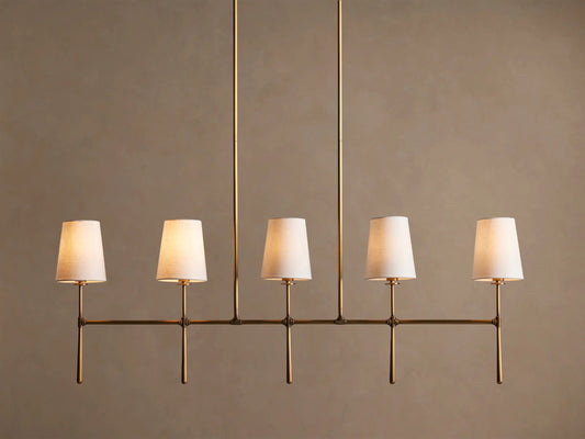 Brass Linen Light Linear Chandelier 5 Light — product view 1