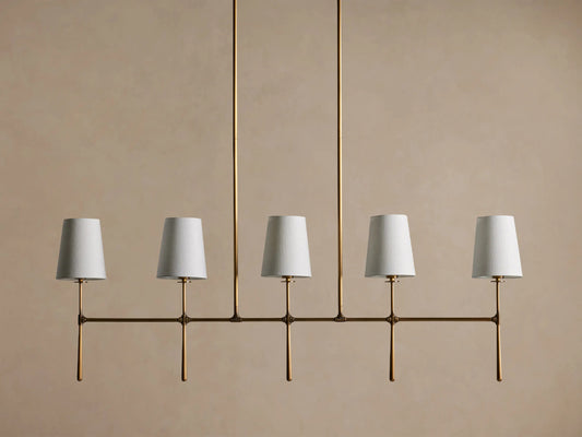 Brass Linen Light Linear Chandelier 5 Light — product view 2