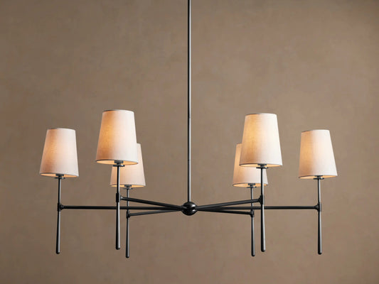 Bronze Chandelier with Round Linen Shades — product view 1