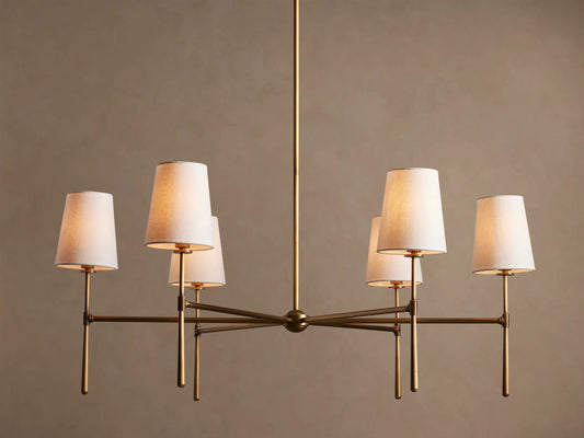 Rhodes Brass Chandelier with Linen Shades — product view 1