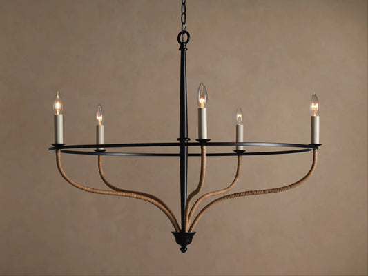 Rosalind Rattan Chandelier in Black Iron — product view 1
