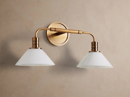 Theron Brass Modern Sconce with Milk Glass Shades — product view 2