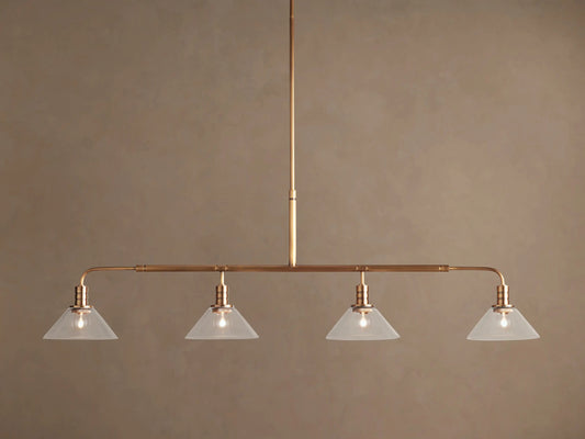 Brass Bar Chandelier with Clear Glass Linear Shades — product view 1