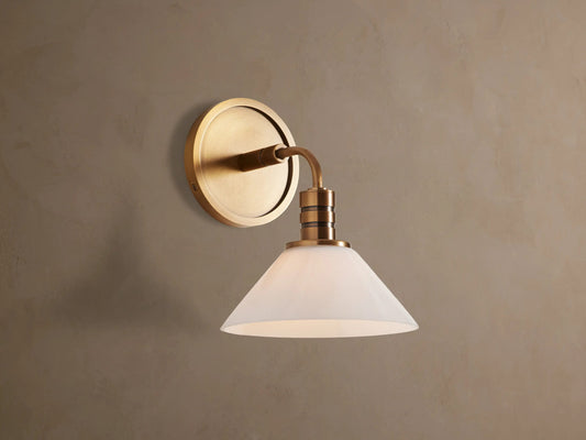 Modern Brass Sconce with Milk Glass Shade — product view 1