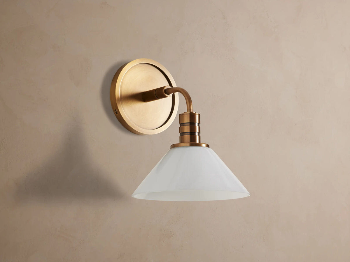 Modern Brass Sconce with Milk Glass Shade — product view 2