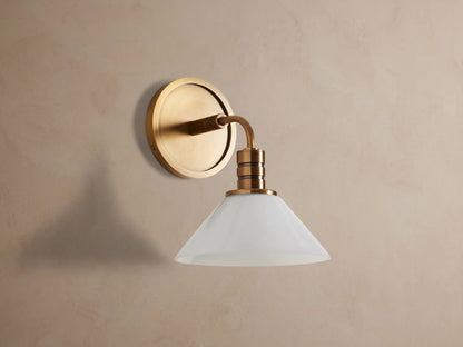 Modern Brass Sconce with Milk Glass Shade — product view 2