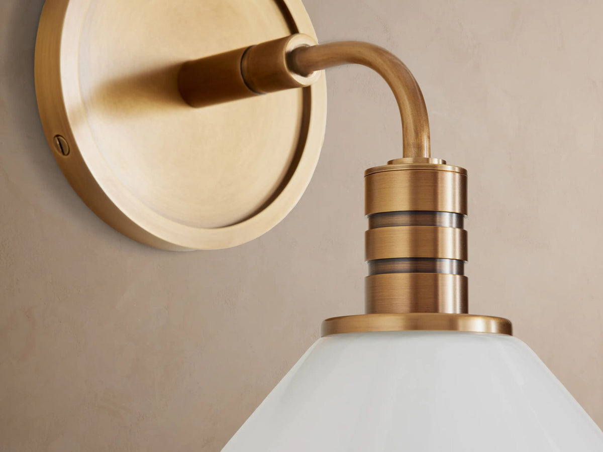 Modern Brass Sconce with Milk Glass Shade — product view 3