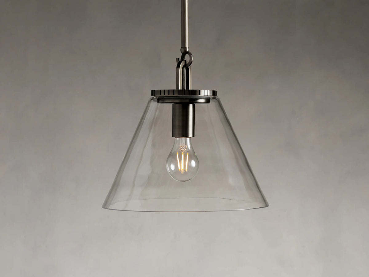 Bronze Glass Pendant with Cone Shade and Rod — product view 1
