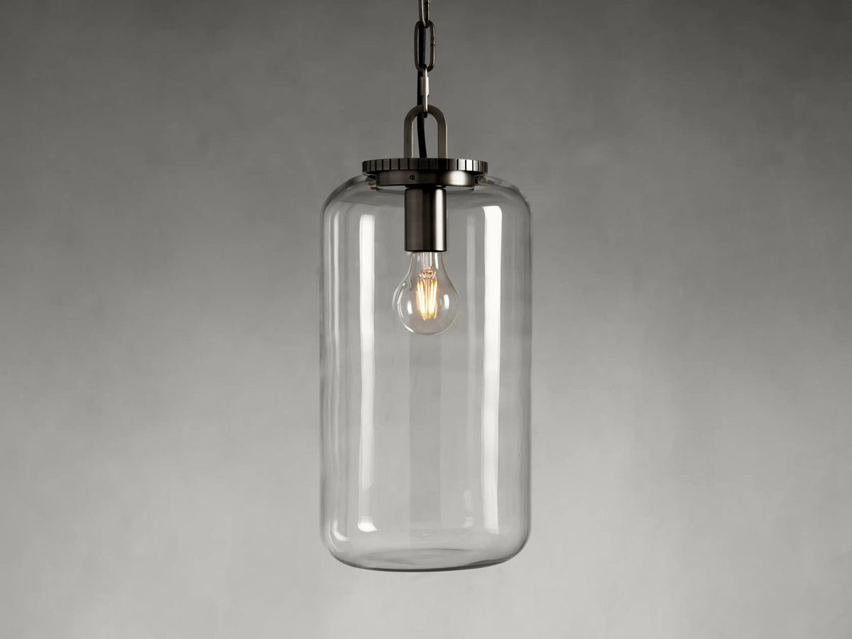 Wescott Bronze Pendant Light with Clear Glass Cylinder Shade — product view 1