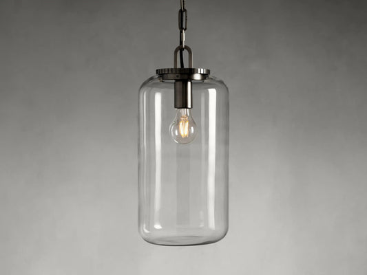 Wescott Bronze Pendant Light with Clear Glass Cylinder Shade — product view 1
